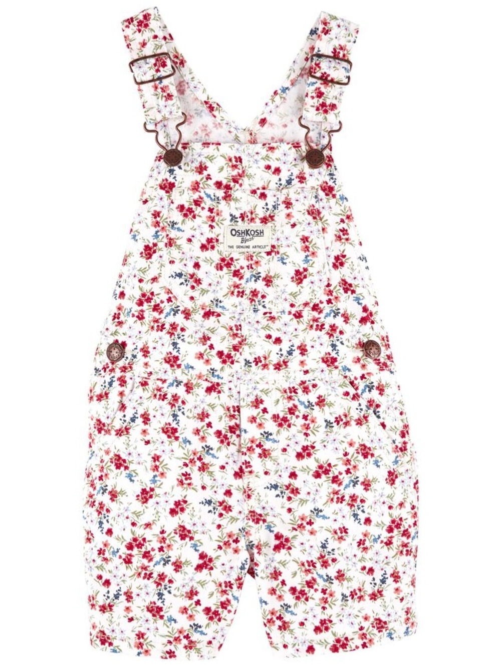 OshKosh B'gosh Floral Print White and Red Overall Shorts Shortalls Size 5T